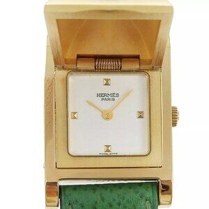 HERMES Medor Watches ME1.201 gold/green WhiteDial Plated Gold/leather Quar...